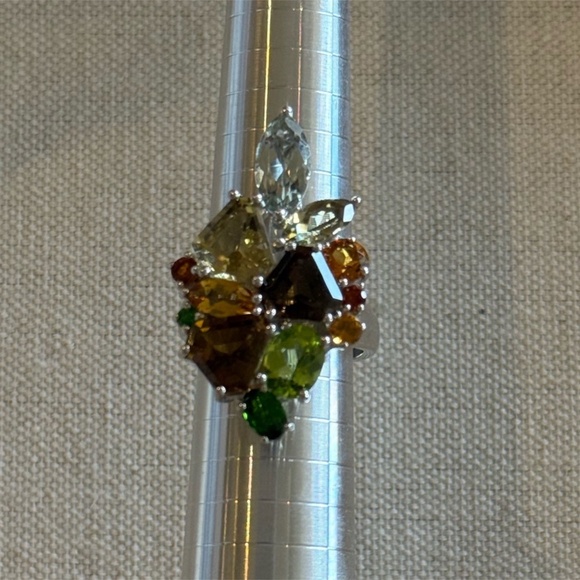 Vintage Sterling Silver Multi Gemstone Ring Size 9 - Picture 2 of 5